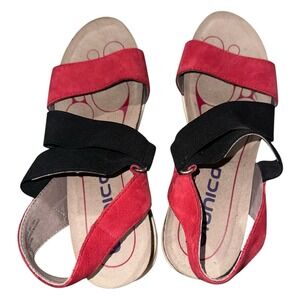 Bionica Women's 8.5M Red‎ Leather Slingback Wedge Sandals Comfort Cork Footbed
